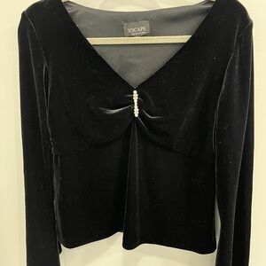 Xscape Black Velvet Blouse with Pearl Accent